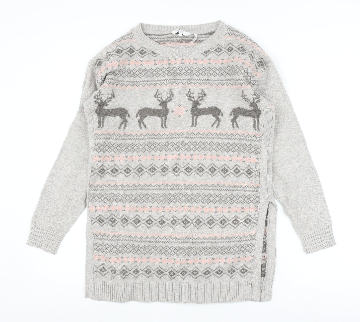 Fat Face Women's Grey Reindeer Jumper Size 12