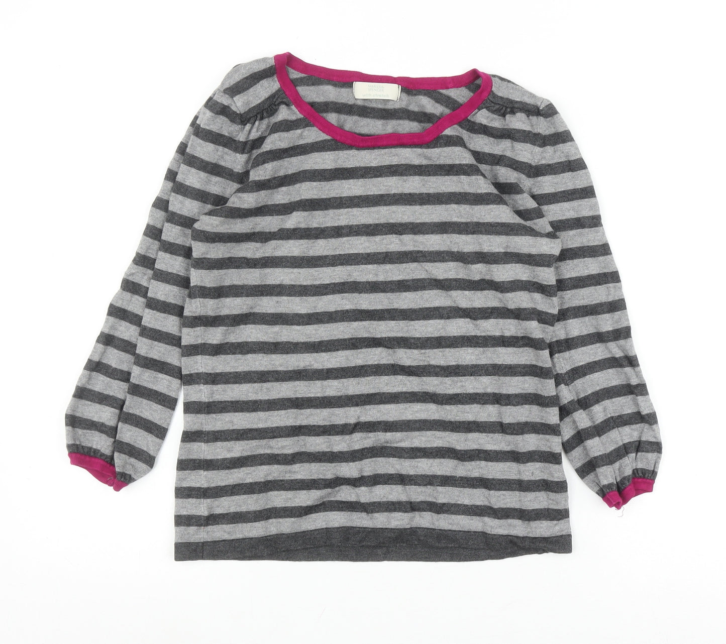 Marks and Spencer Women's Grey Striped Top Size 12