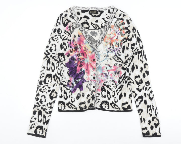VALUE Women's Multicoloured V-Neck Cardigan Size 10