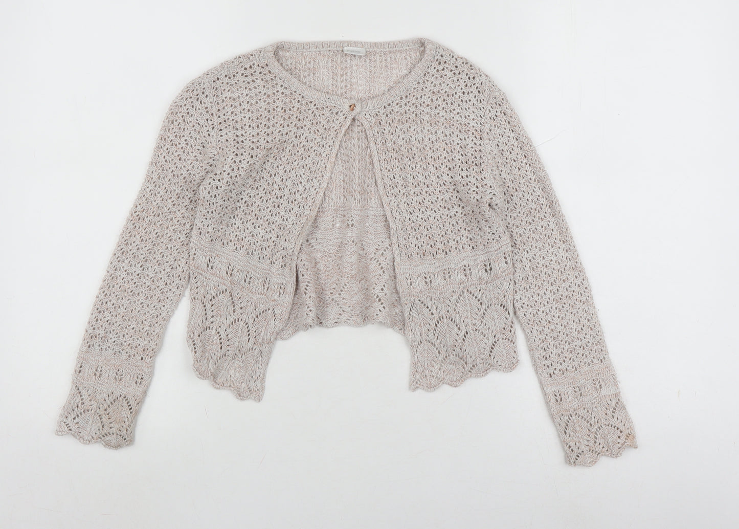 Next Girls Beige Cardigan, Size 6 Years, Long Sleeve Crochet