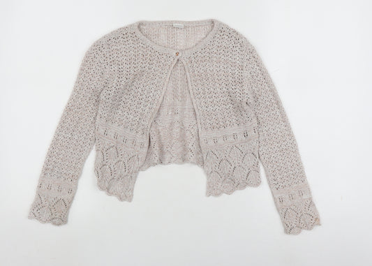 Next Girls Beige Cardigan, Size 6 Years, Long Sleeve Crochet