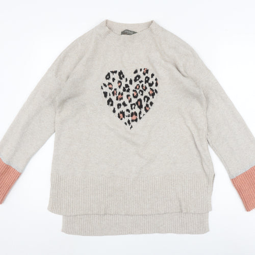 Oasis Women's Beige Heart Print Pullover Jumper - Size S