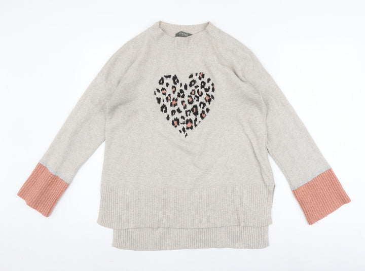 Oasis Women's Beige Heart Print Pullover Jumper - Size S