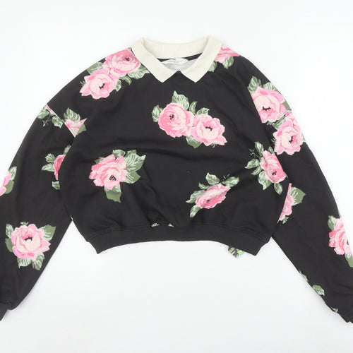 H&M Girls Black Floral Sweatshirt Pullover 13-14 Years