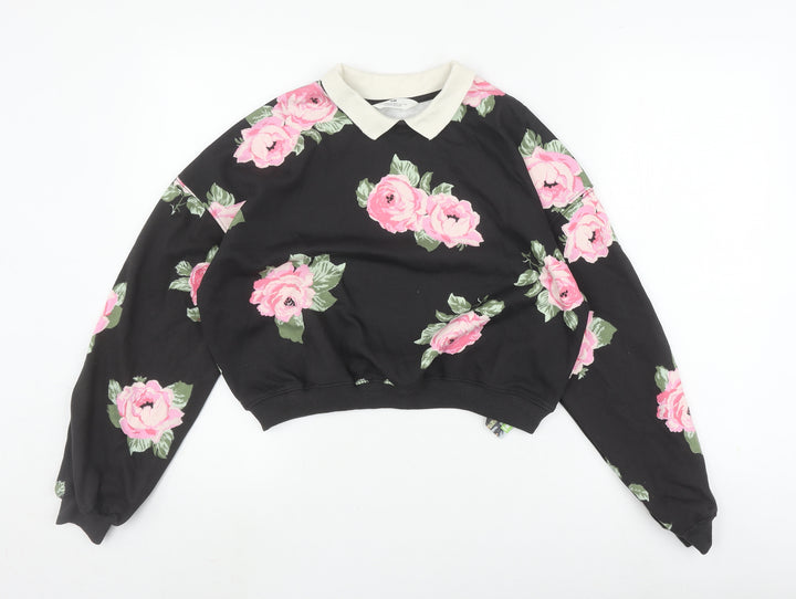 H&M Girls Black Floral Sweatshirt Pullover 13-14 Years