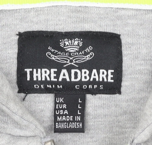 Threadbare Men's Grey Hoodie, L, Full Zip, Hooded, Logo
