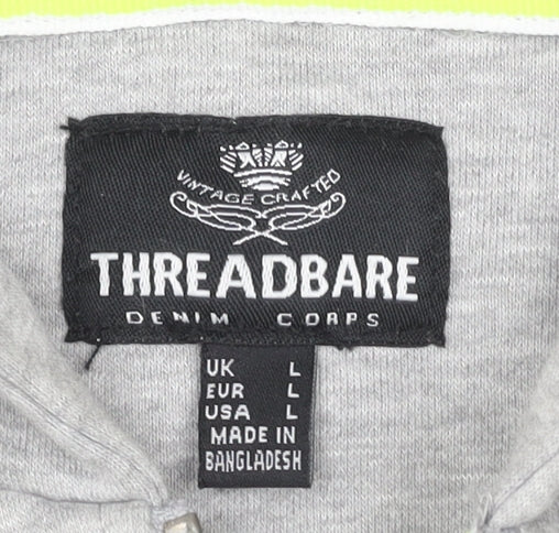 Threadbare Men's Grey Hoodie, L, Full Zip, Hooded, Logo