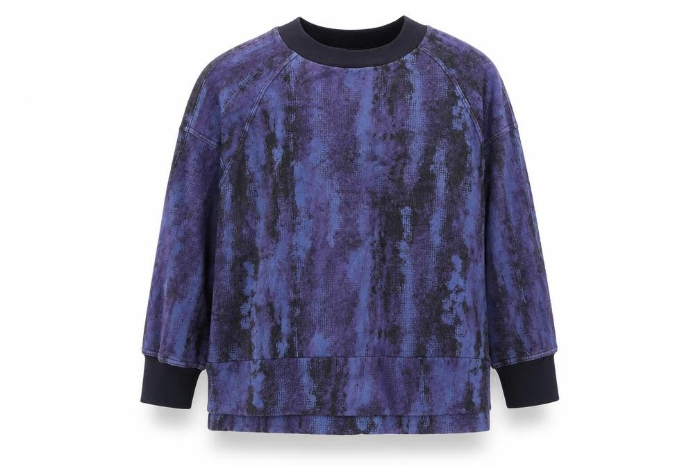 Front view of Kin unisex blue pullover sweatshirt l