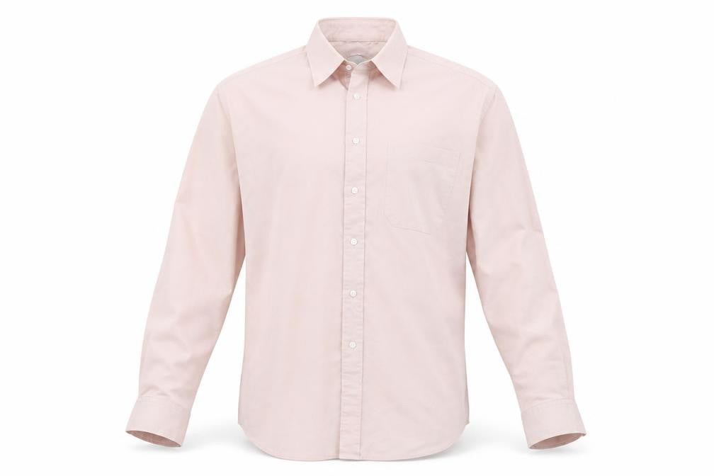 Front view of Woods & Gray Men's Beige Long Sleeve Button-Up Shirt
