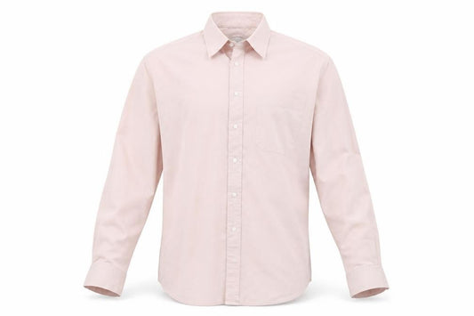 Front view of Woods & Gray Men's Beige Long Sleeve Button-Up Shirt