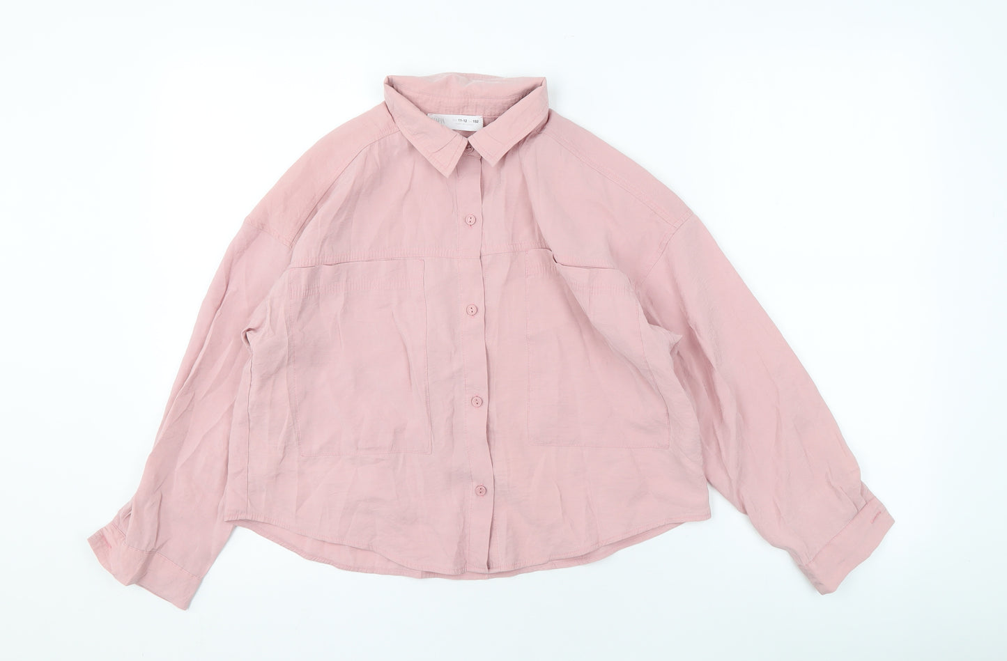 Zara Girls Pink Button-Up Shirt, 11-12 Years, Collared