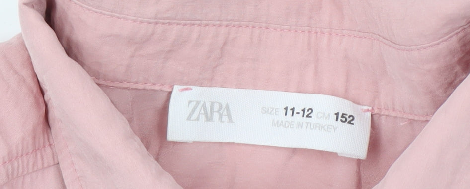 Zara Girls Pink Button-Up Shirt, 11-12 Years, Collared