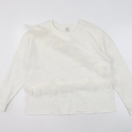 River Island Women’s White Fur Trim Pullover Sweatshirt S