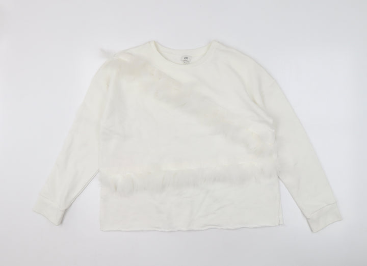 River Island Women’s White Fur Trim Pullover Sweatshirt S