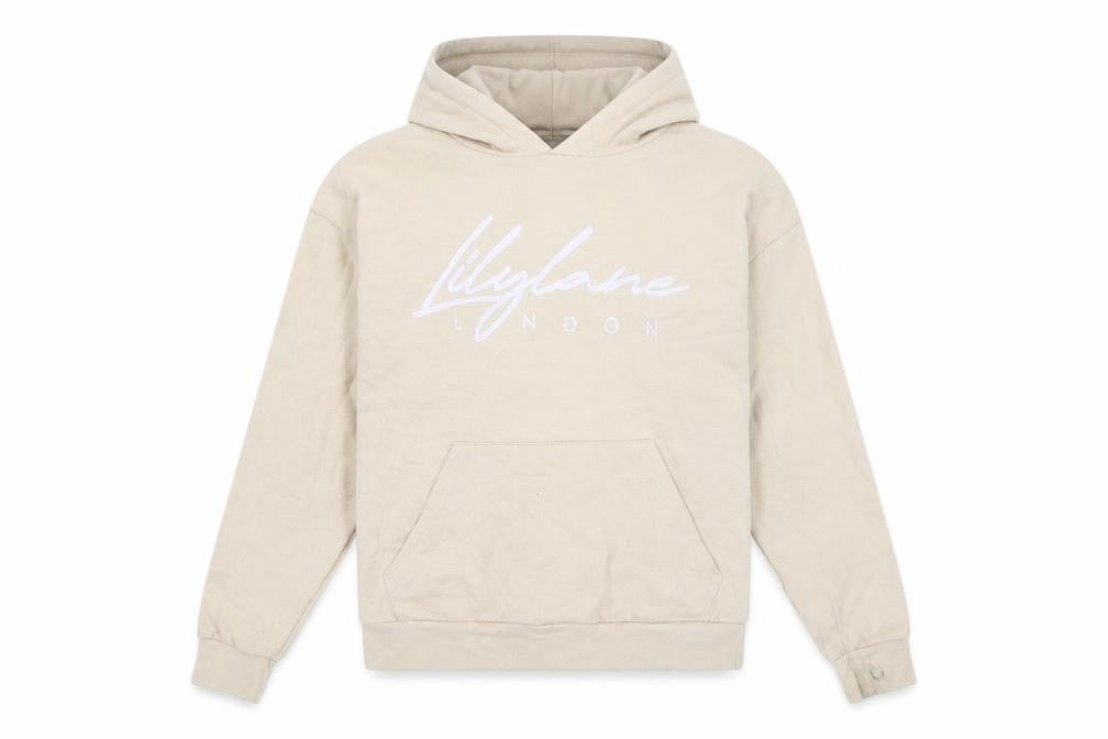Front view of Lilylame London boys’ beige 13 years pullover hoodie