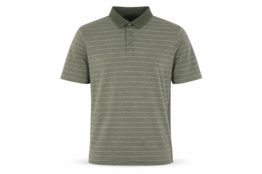 Front view of Glacier Men’s Green Striped Polo Shirt -, size L