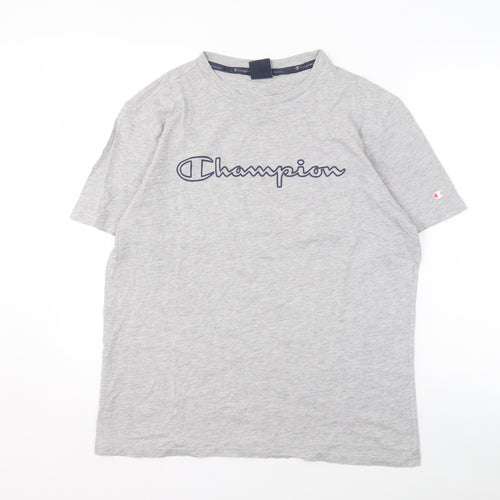 Champion Men's Grey Crew Neck T-Shirt, Size L, Logo