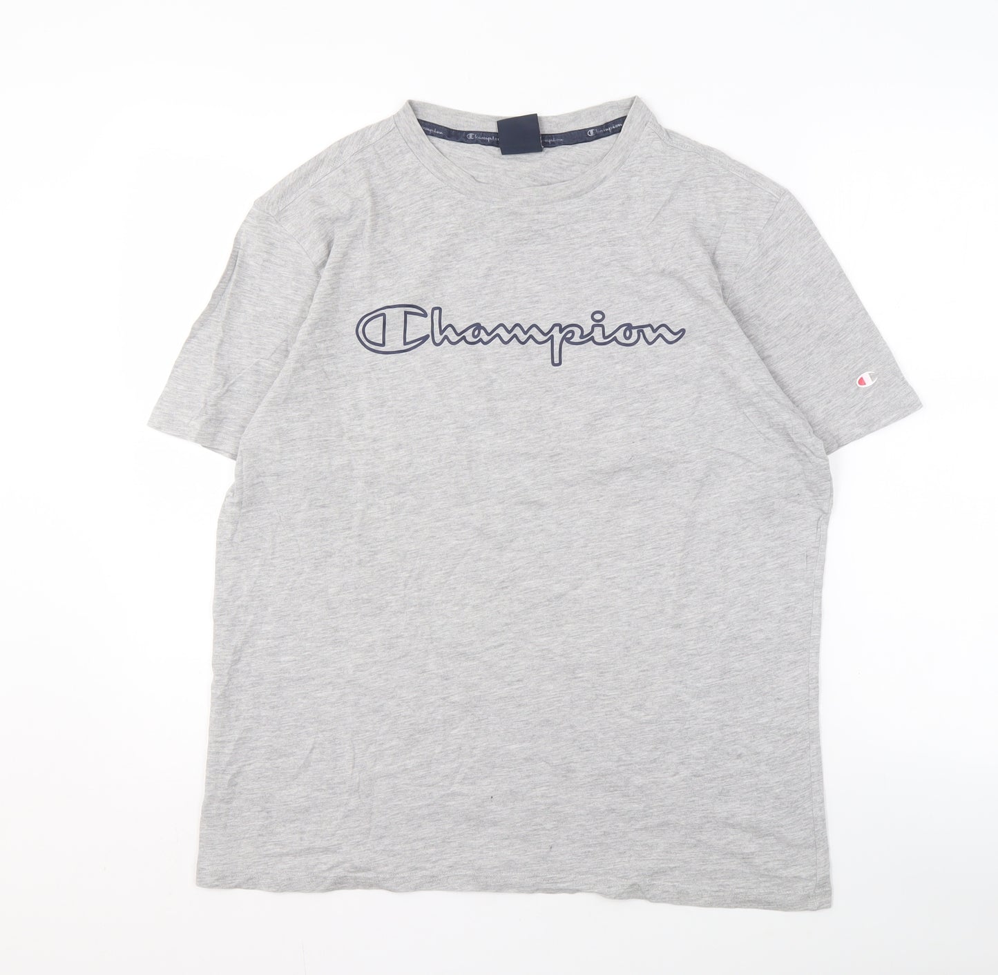 Champion Men's Grey Crew Neck T-Shirt, Size L, Logo