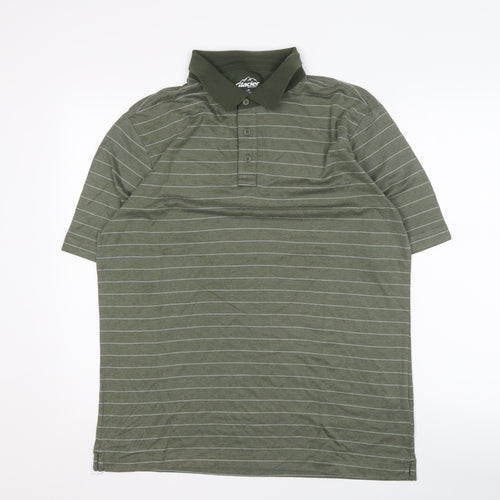 Glacier Men's Green Striped Polo Shirt Large