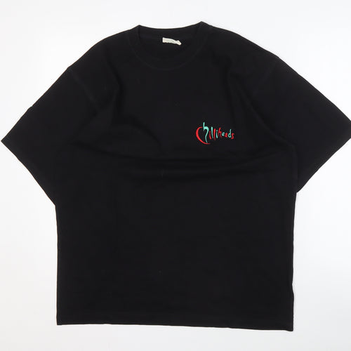 Chilliheads Men's Black Cotton Crew Neck T-Shirt with Logo Size L