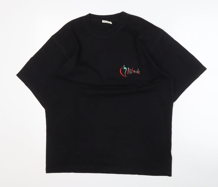 Chilliheads Men's Black Cotton Crew Neck T-Shirt with Logo Size L