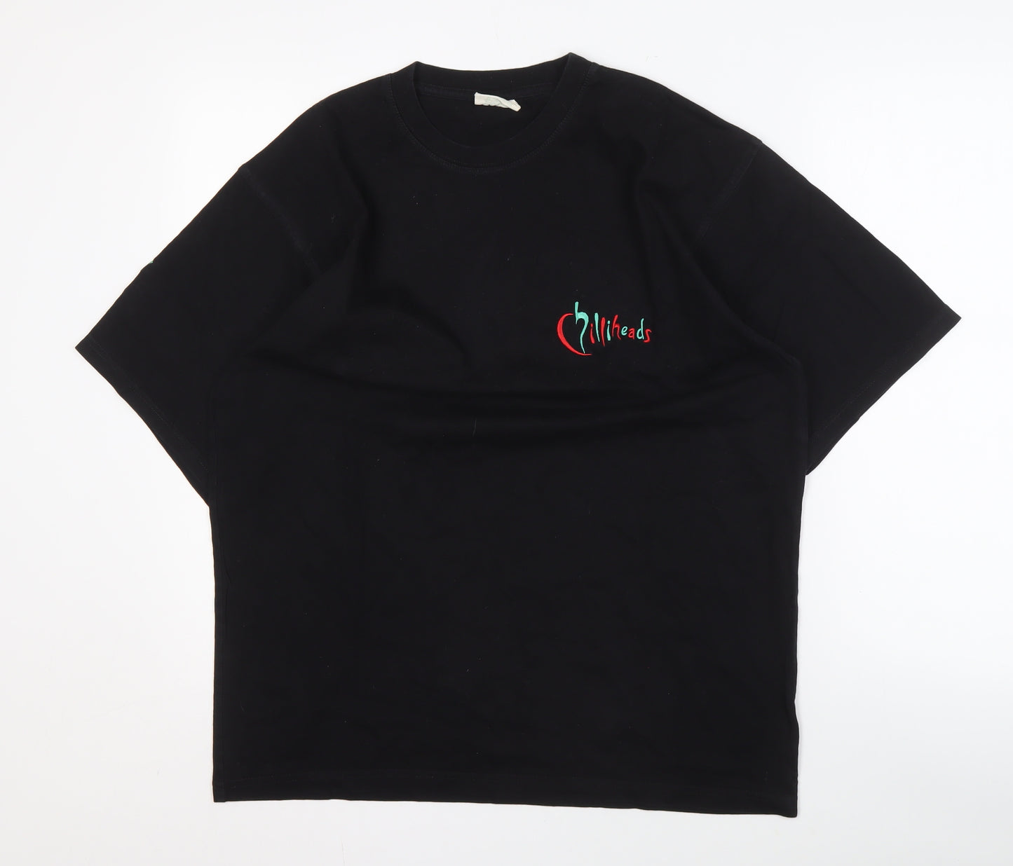 Chilliheads Men's Black Cotton Crew Neck T-Shirt with Logo Size L