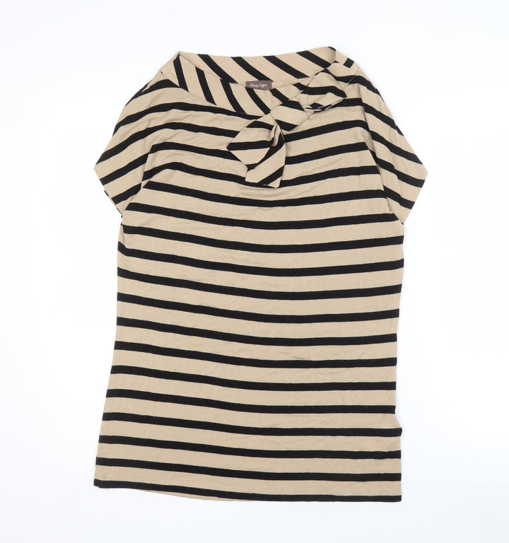 Phase Eight Women's Beige Striped Bow Blouse, Size 12