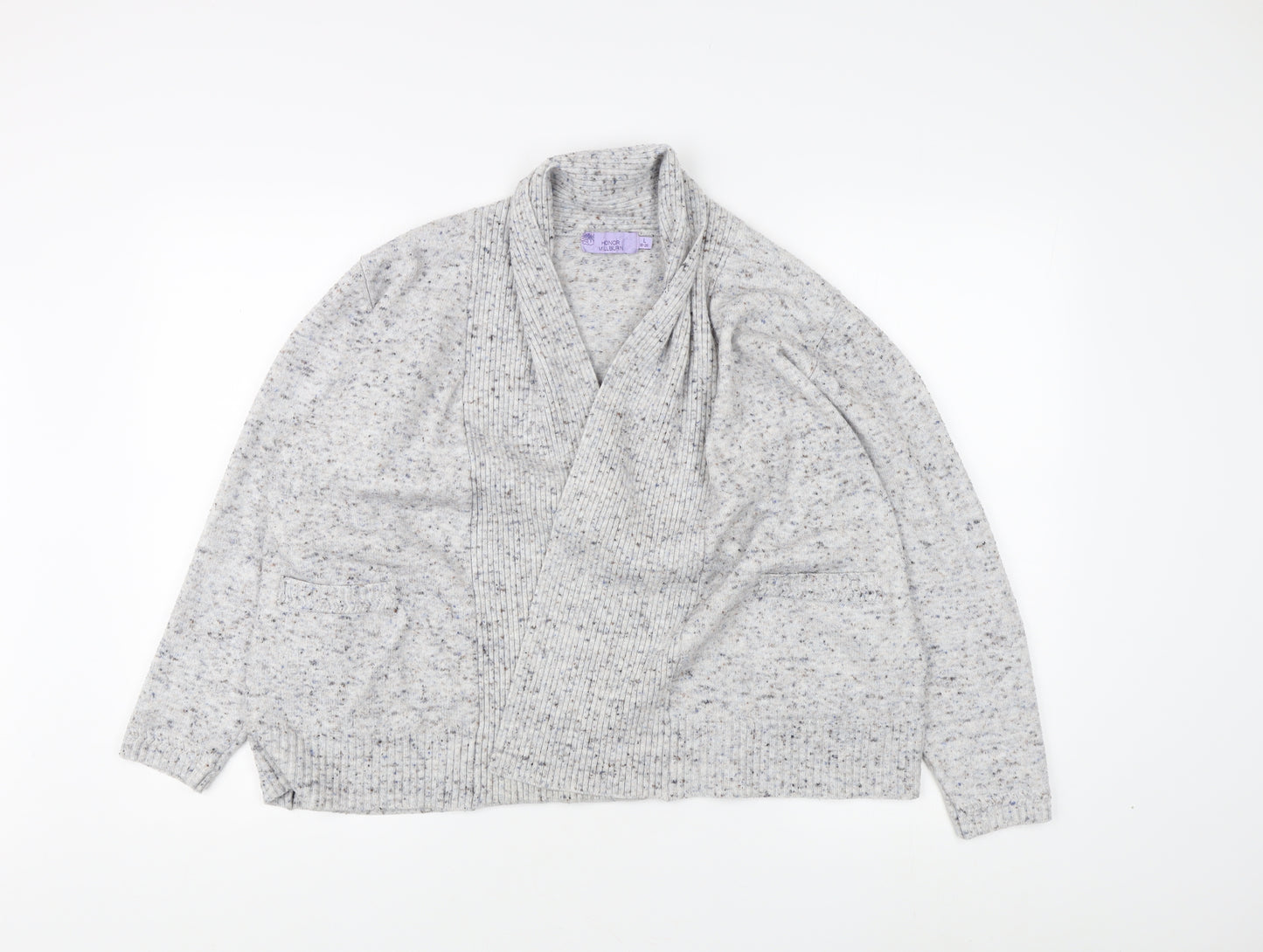 Honor Millburn Women's Grey Open front Cardigan, L, Open-Knit Relaxed Fit