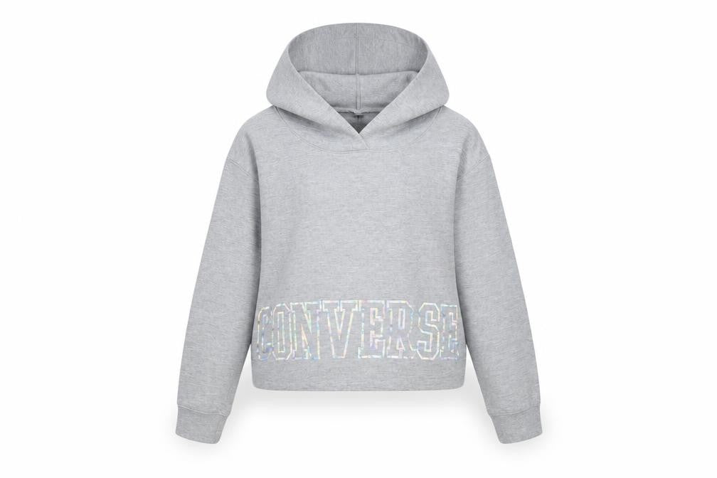 Front view of Converse girls’ grey hoodie 8-10 years - logo pullover style