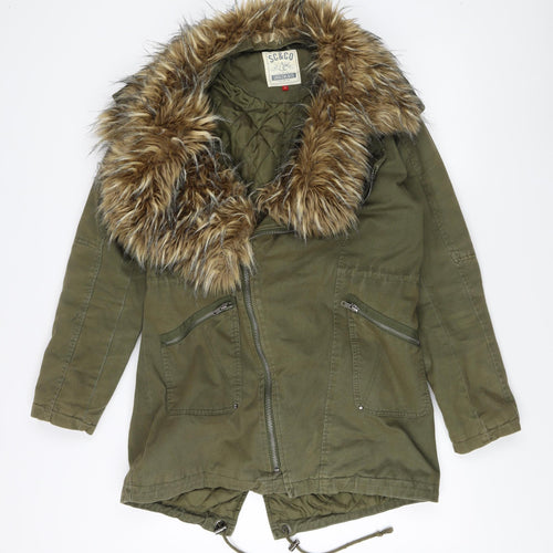SoulCal & Co Women's Green Fur Trim Parka Jacket Size 12