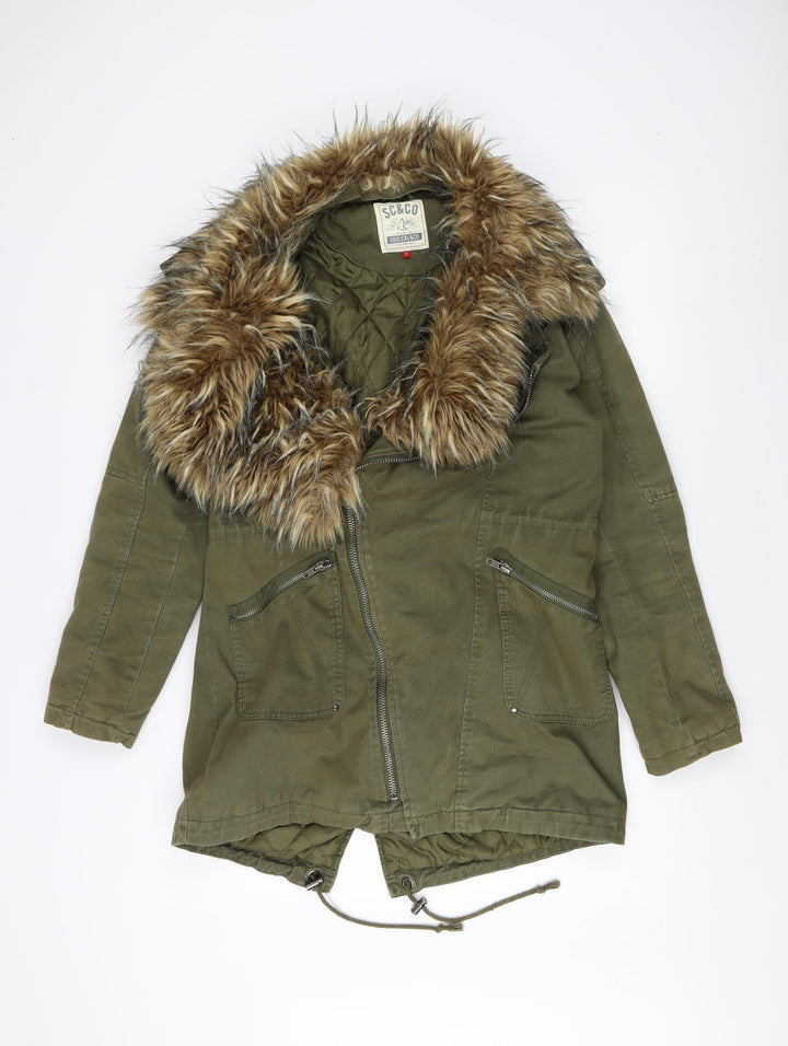 SoulCal & Co Women's Green Fur Trim Parka Jacket Size 12