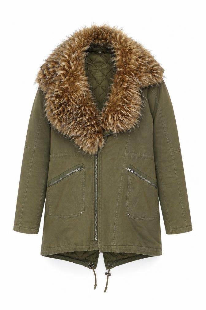 SoulCal & Co Women's Green Fur Trim Parka Jacket Size 12