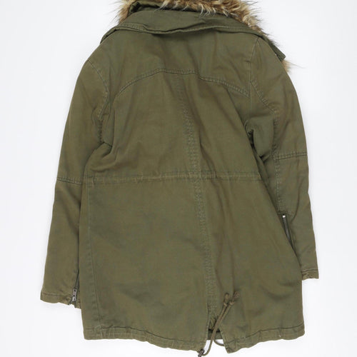 SoulCal & Co Women's Green Fur Trim Parka Jacket Size 12