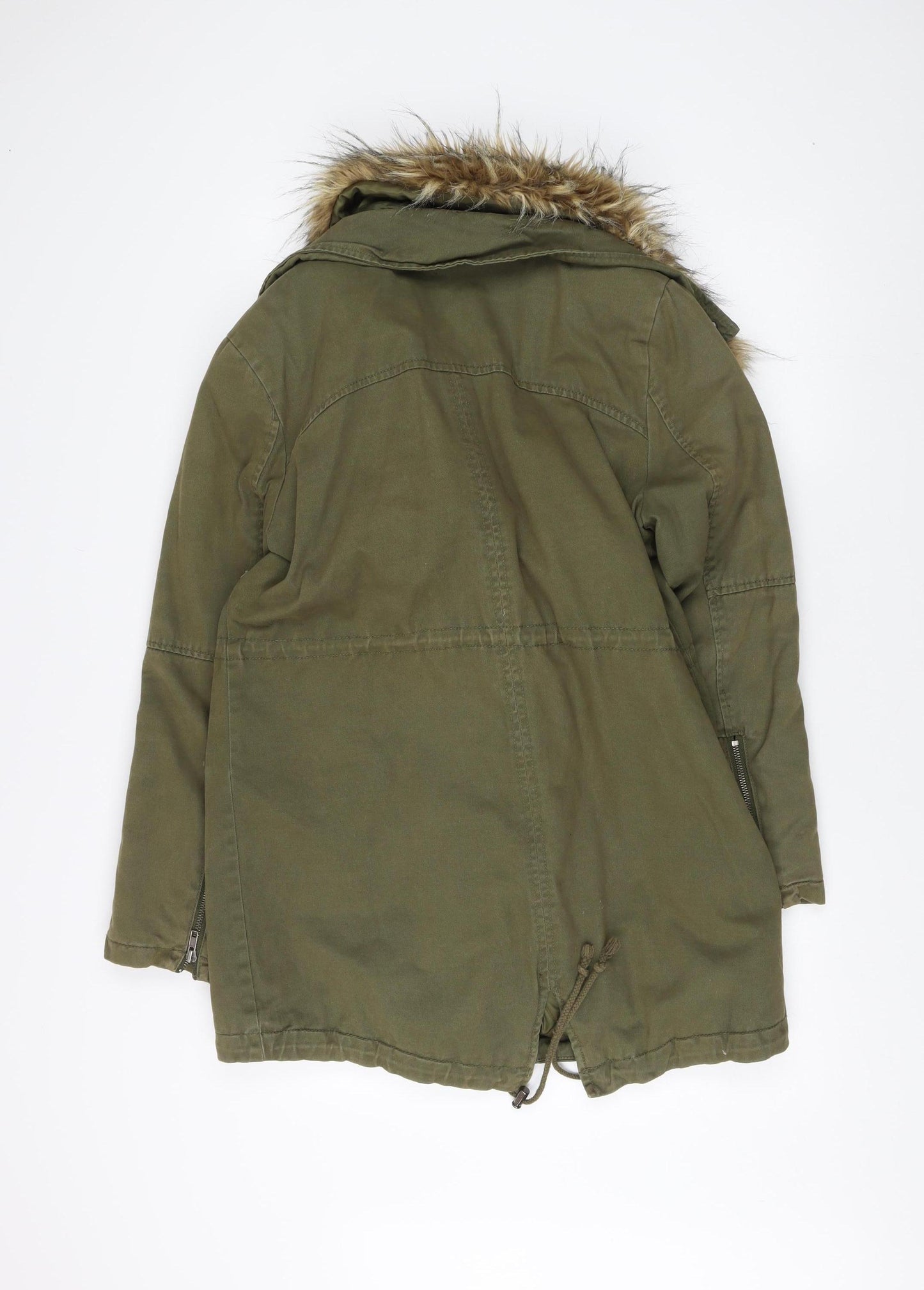 SoulCal & Co Women's Green Fur Trim Parka Jacket Size 12