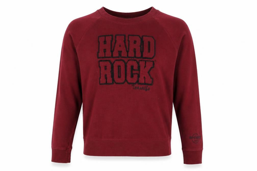 Front view of Hard Rock Cafe Red Sweatshirt, Medium, unisex adults, graphic print