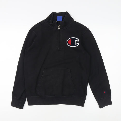 Champion Teens Black Logo Henley Hoodie L