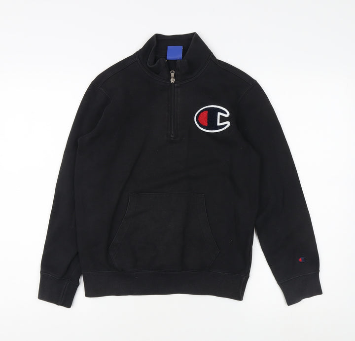 Champion Teens Black Logo Henley Hoodie L
