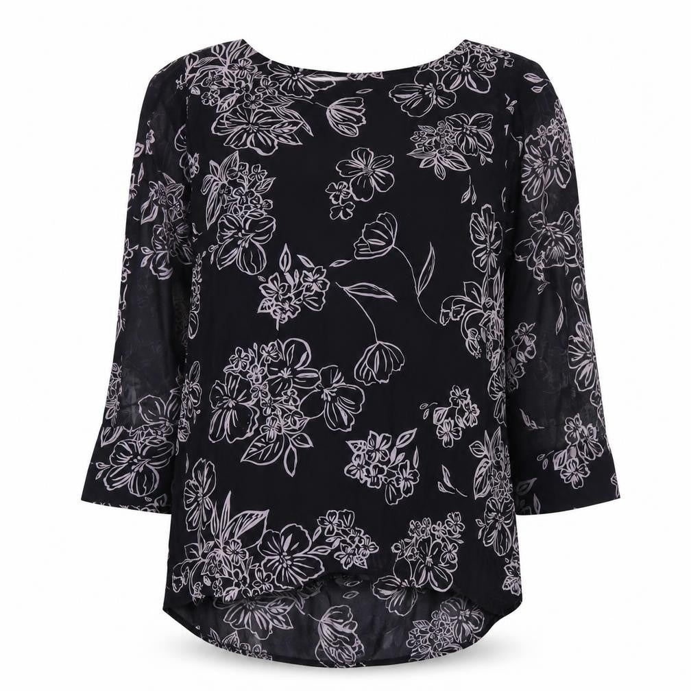 Front view of Laura Ashley Women's Black Floral Blouse, size 8