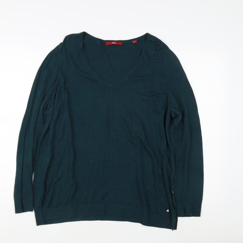 s.Oliver Women's Green V-Neck Pullover Jumper Size 16