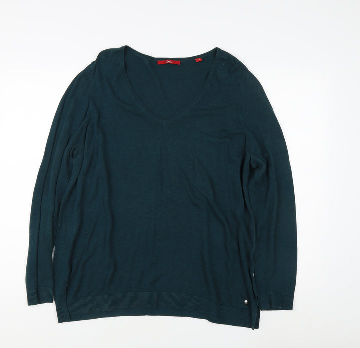 s.Oliver Women's Green V-Neck Pullover Jumper Size 16