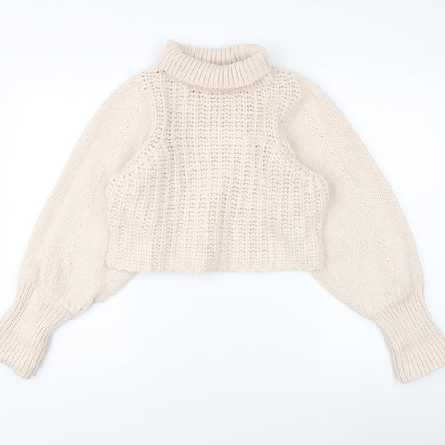 Monki Women's Beige High Neck Pullover Jumper Size 12