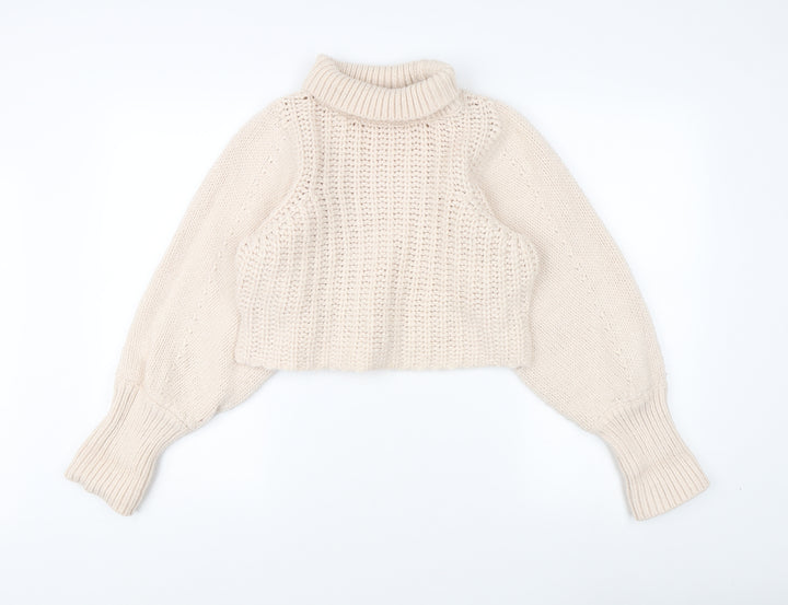 Monki Women's Beige High Neck Pullover Jumper Size 12