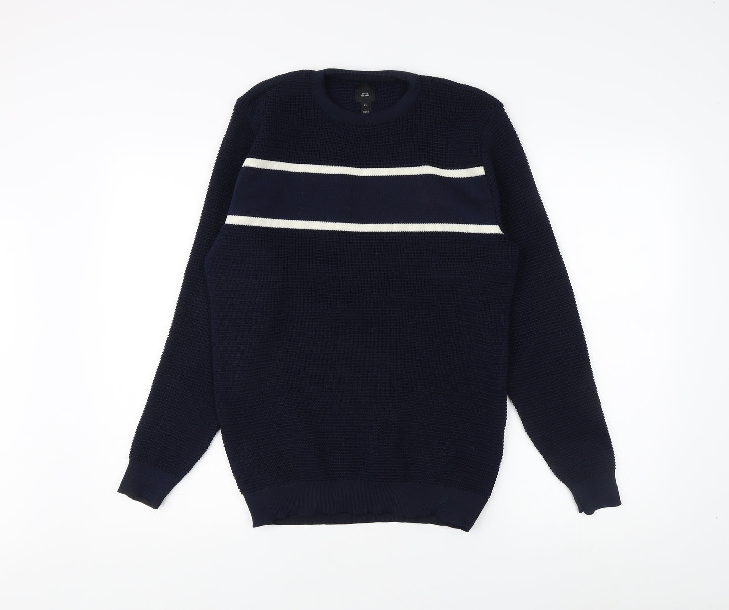 River Island Men's Blue Striped Pullover Sweatshirt