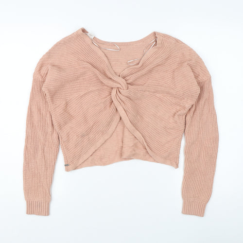 Hollister Women's Pink Open-Knit Pullover Jumper S