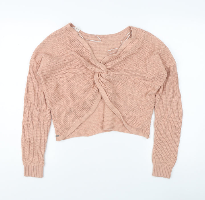 Hollister Women's Pink Open-Knit Pullover Jumper S