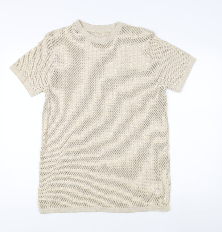 River Island Men's Beige M Open-Knit Pullover Jumper