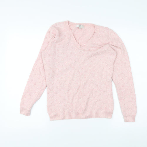 CC Women's Pink V-Neck Pullover Jumper, Size S