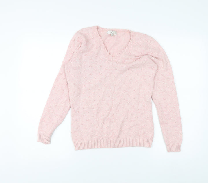 CC Women's Pink V-Neck Pullover Jumper, Size S