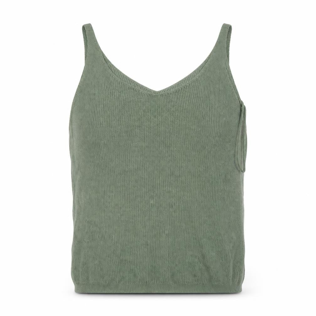 Front view of Vero Moda Women's Green Knit V-Neck Tank Top