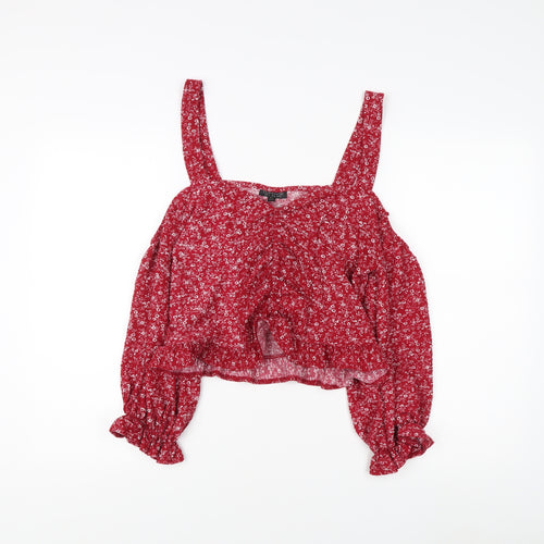 Topshop Red Floral Women's Cropped Blouse UK 14